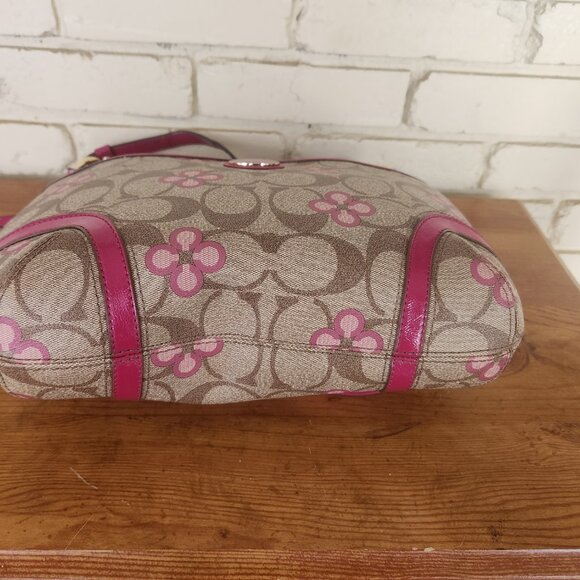 Coach Peyton Signature Khaki & Pink Crossbody Bag Purse Large - Picture 6 of 11